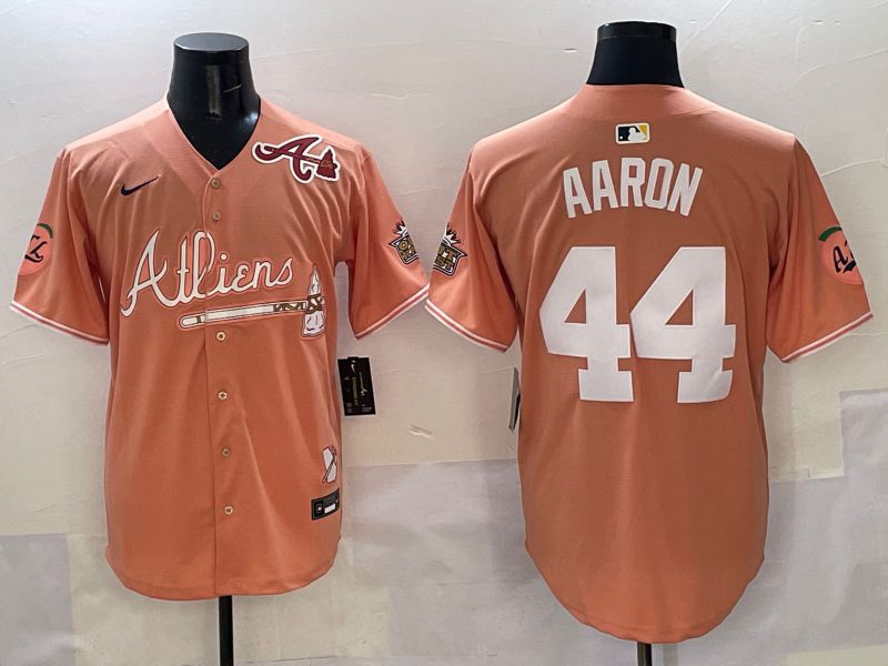 Men Atlanta Braves #44 Aaron Orange Five generations Joint Name 2025 Nike MLB Jersey style 7